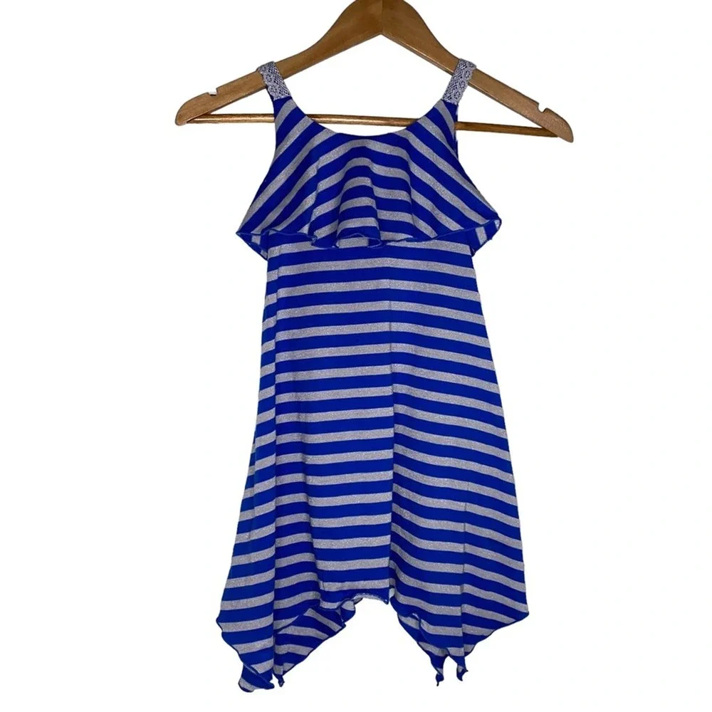 Sweet Heart Dress Girls Size 6 Rose Stripe Asymmetrical Ruffle *